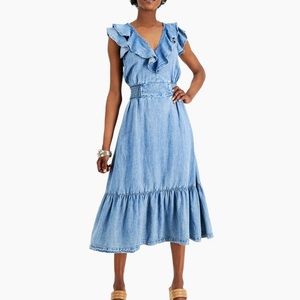 Inc. denim ruffle a-line dress.